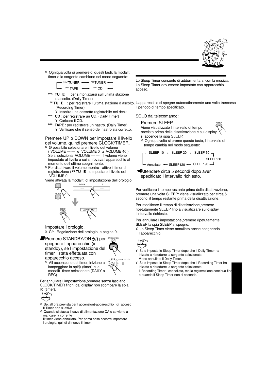 JVC SP-UXL40, UX-L40R manual Utilizzo dello Sleep Timer, Impostare l’orologio, Premere Sleep, Come funziona lo Sleep Timer 