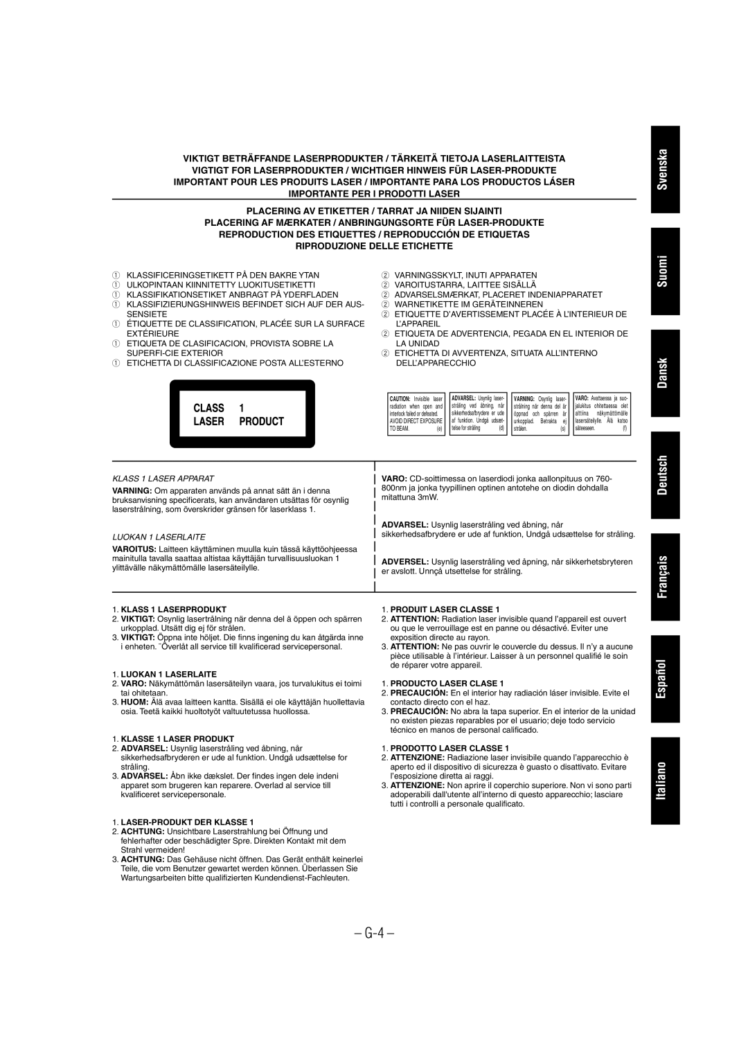 JVC CA-UXL30R, UX-L40R, UX-L30R, SP-UXL30, SP-UXL40, CA-UXL40R manual Svenska Suomi Dansk 