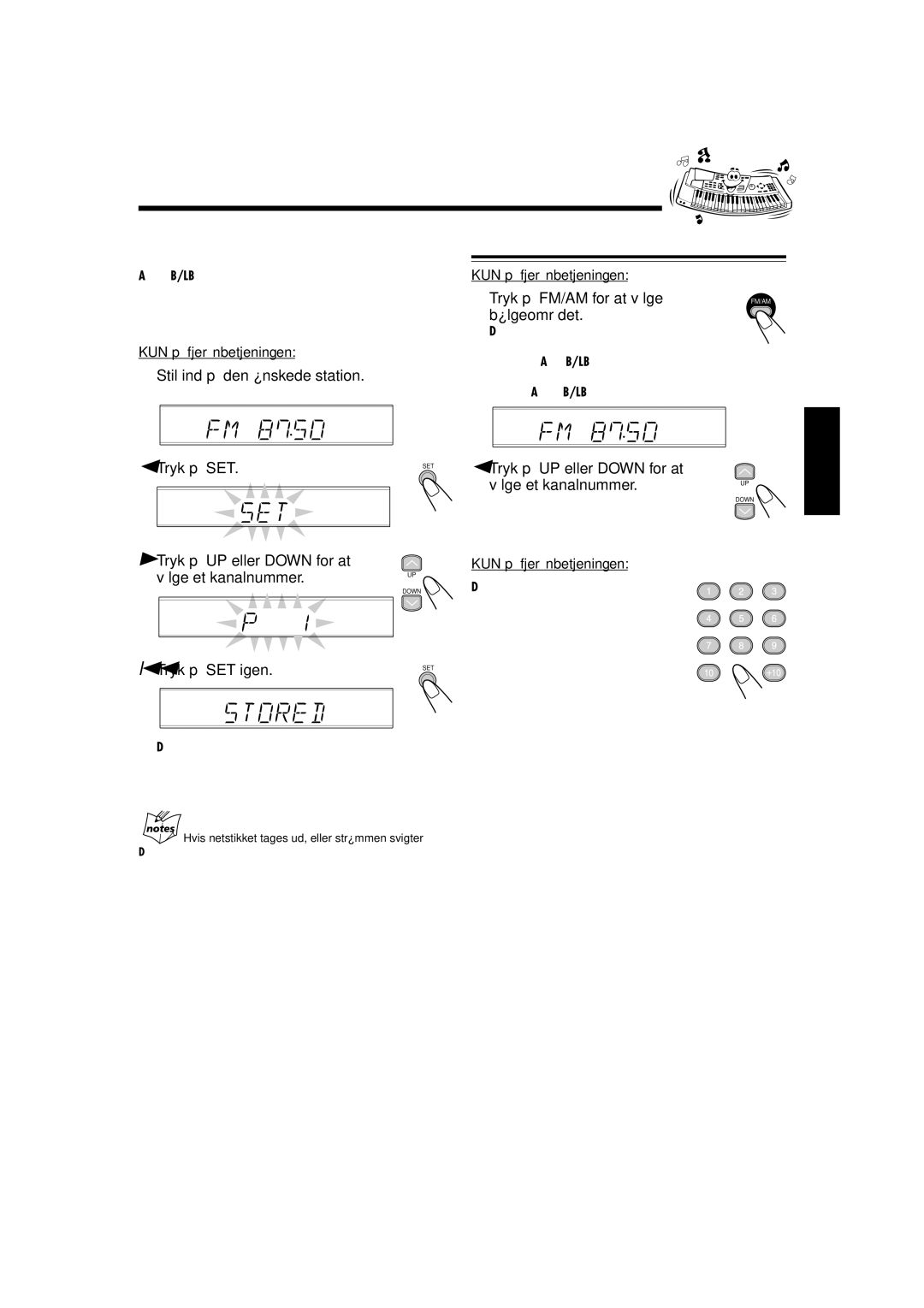 JVC SP-UXL40, UX-L40R, UX-L30R manual Indstilling på en fast station, Stil ind på den ønskede station, Tryk på SET igen 