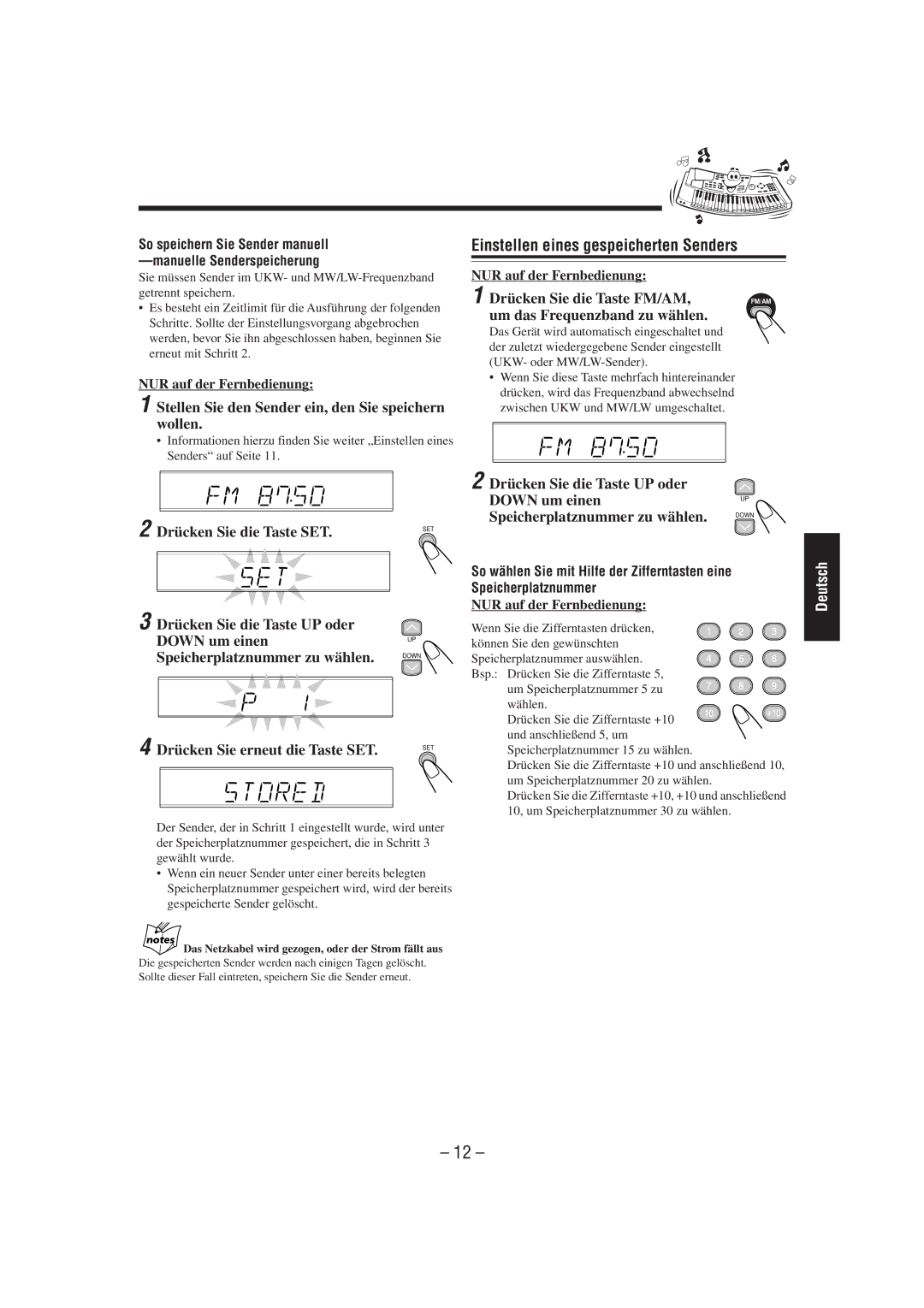 JVC CA-UXL30R, UX-L40R manual Einstellen eines gespeicherten Senders, Stellen Sie den Sender ein, den Sie speichern wollen 