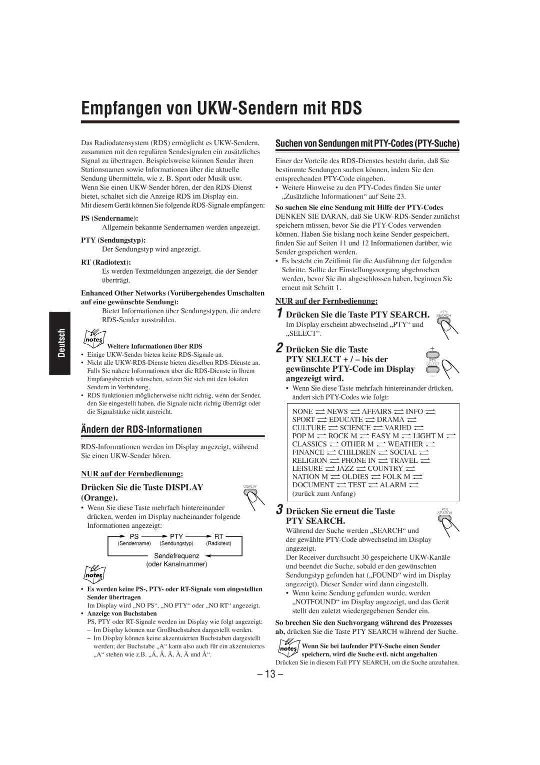 JVC UX-L40R, UX-L30R, SP-UXL30, SP-UXL40, CA-UXL40R, CA-UXL30R Empfangen von UKW-Sendern mit RDS, Ändern der RDS-Informationen 