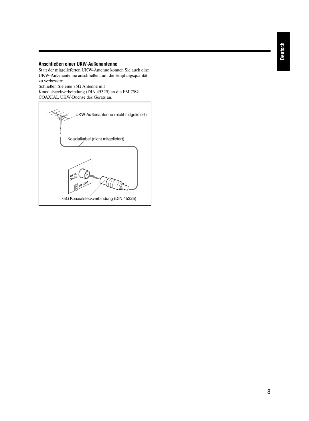 JVC UX-M33 manual Anschließen einer UKW-Außenantenne 