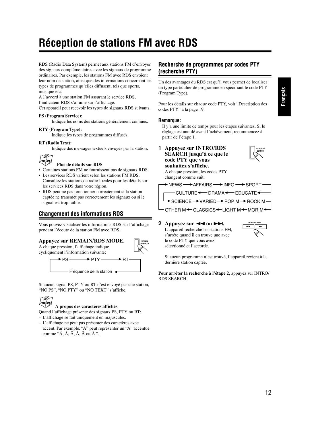 JVC UX-M33 manual Réception de stations FM avec RDS, Changement des informations RDS 