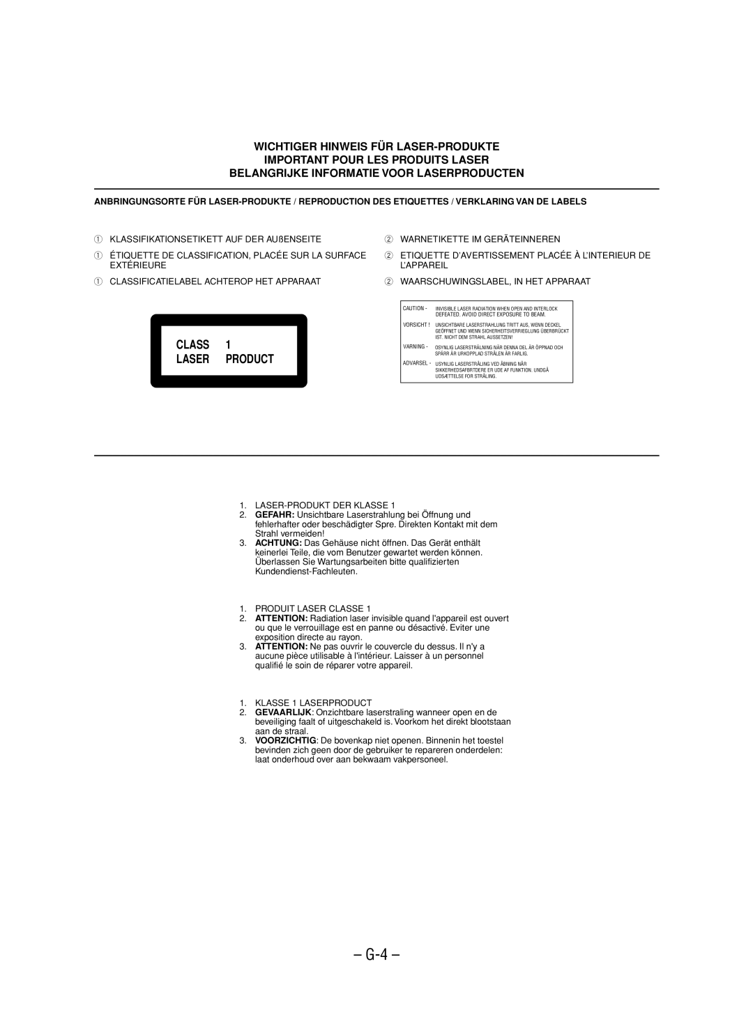 JVC UX-M33 manual Class Laser Product 