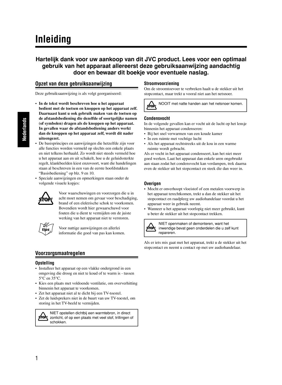 JVC UX-M33 manual Inleiding, Opzet van deze gebruiksaanwijzing, Voorzorgsmaatregelen 