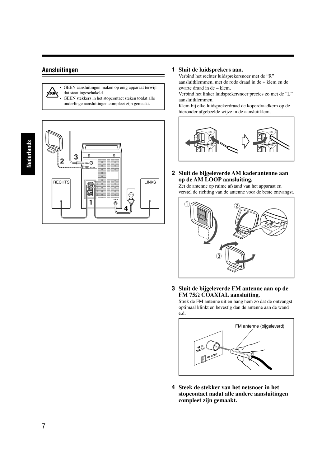 JVC UX-M33 manual Aansluitingen, Sluit de luidsprekers aan 