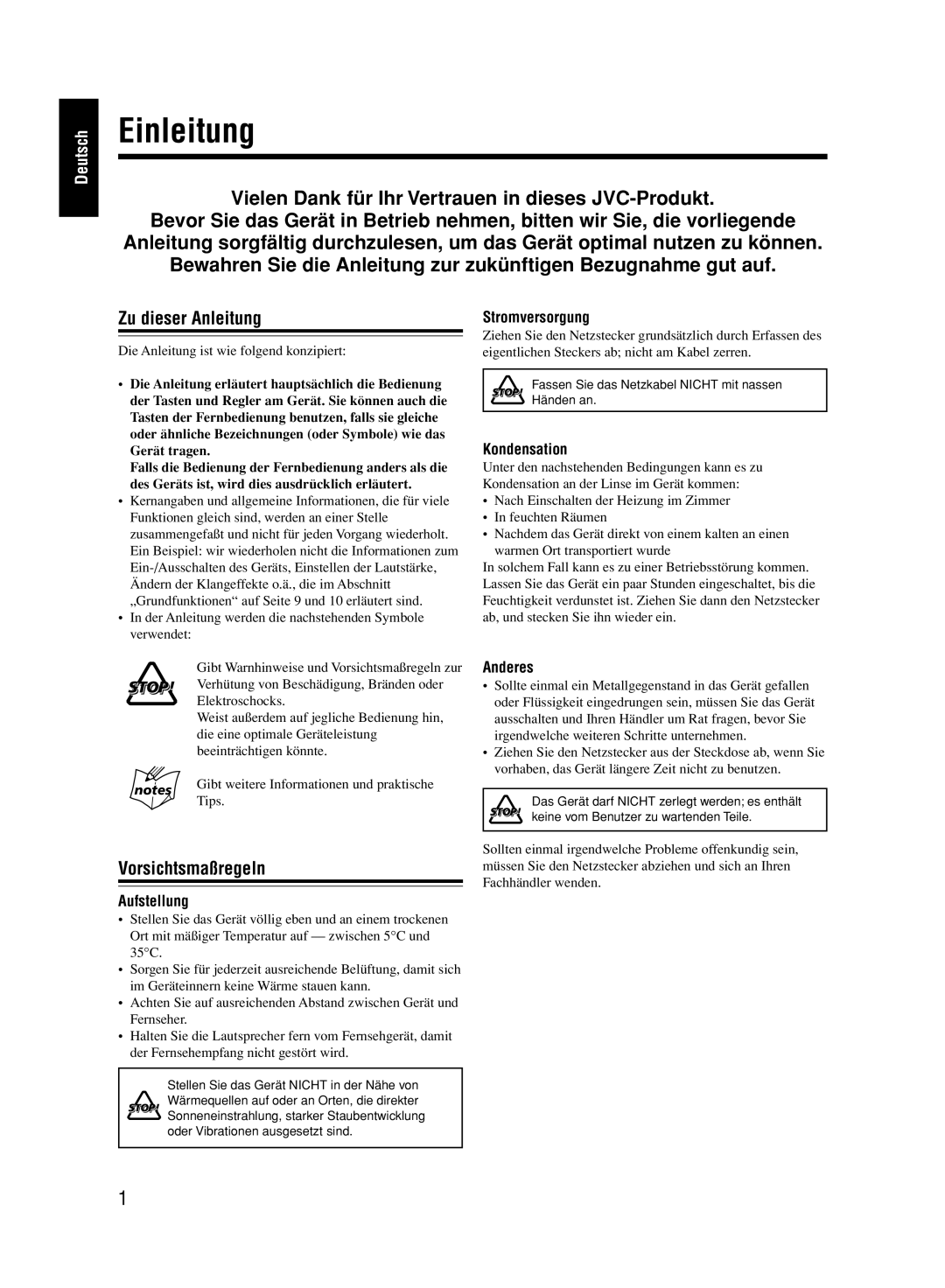 JVC UX-M33 manual Einleitung, Zu dieser Anleitung, Vorsichtsmaßregeln 