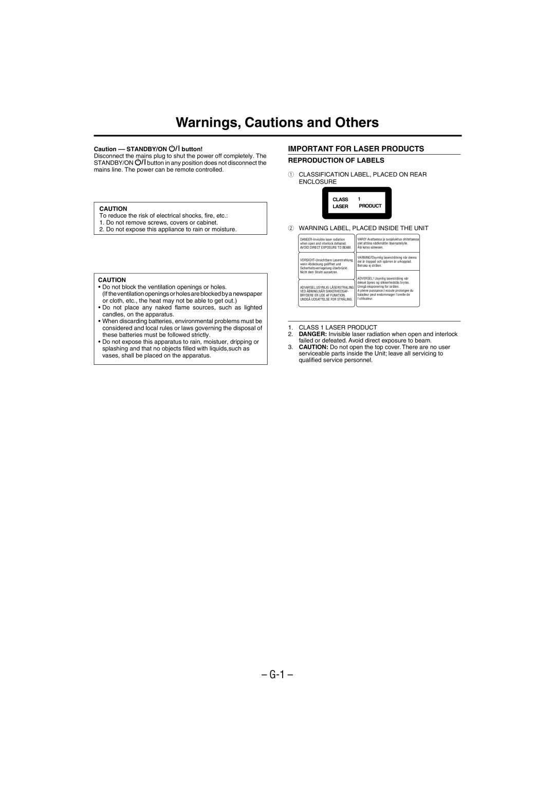 JVC UX-M3R manual Important for Laser Products 