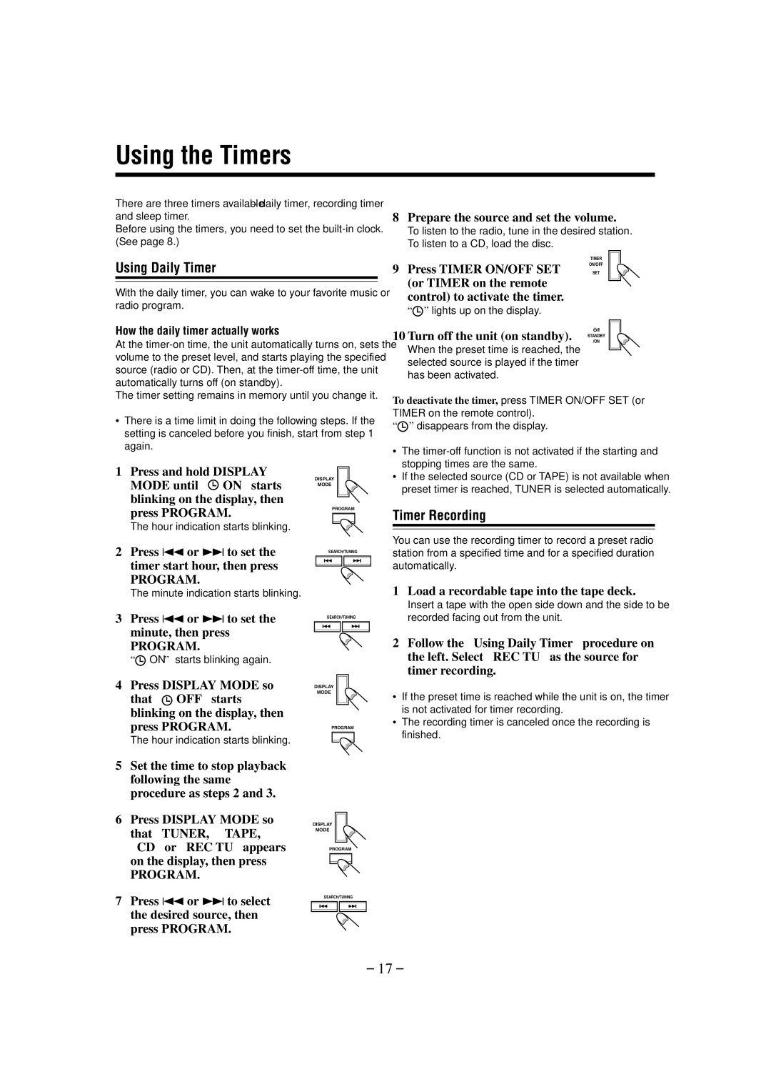 JVC UX-M3R manual Using the Timers, Using Daily Timer, Timer Recording 