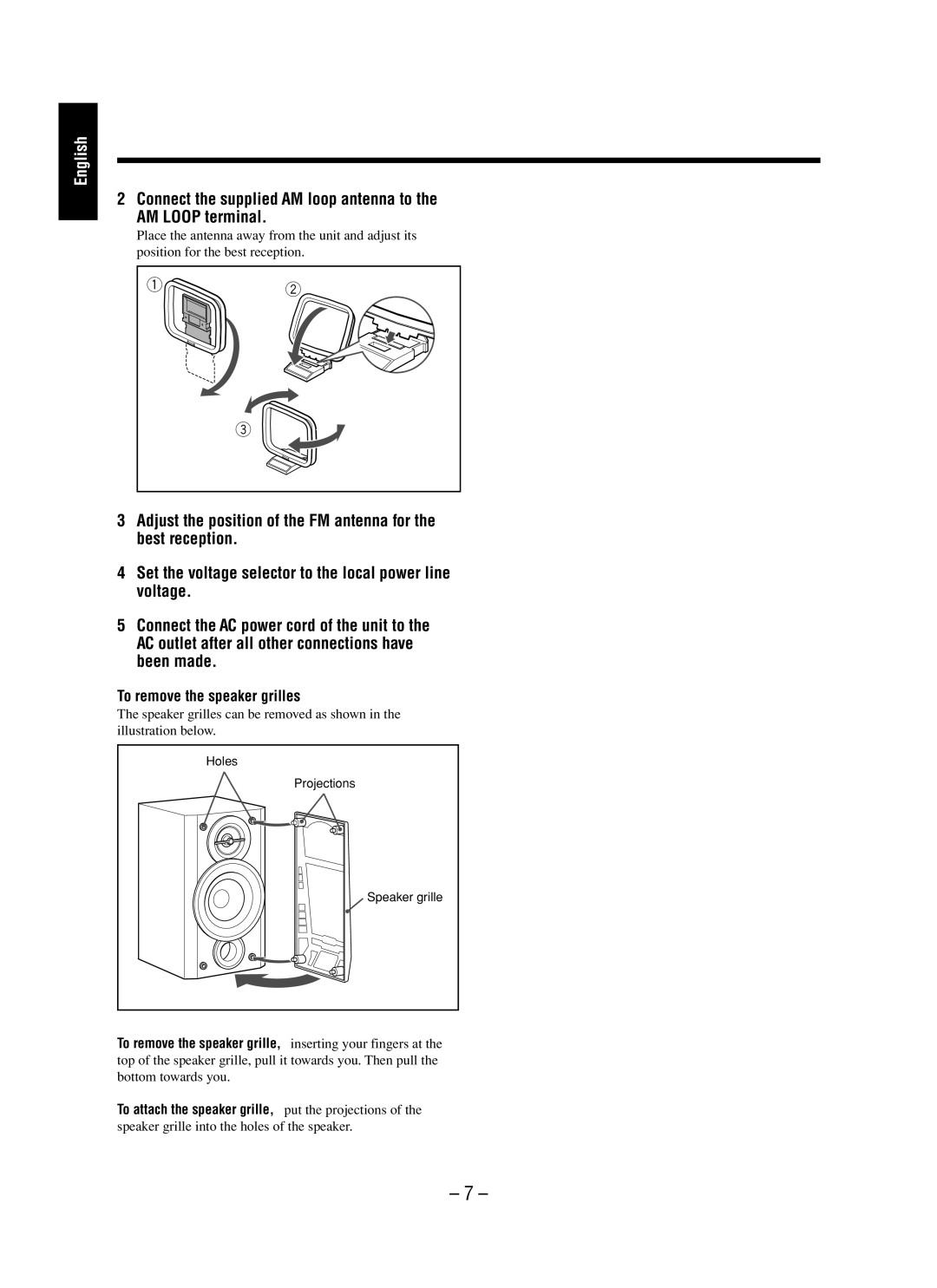 JVC UX-M5 manual To remove the speaker grilles, To remove the speaker grille, inserting your fingers at 