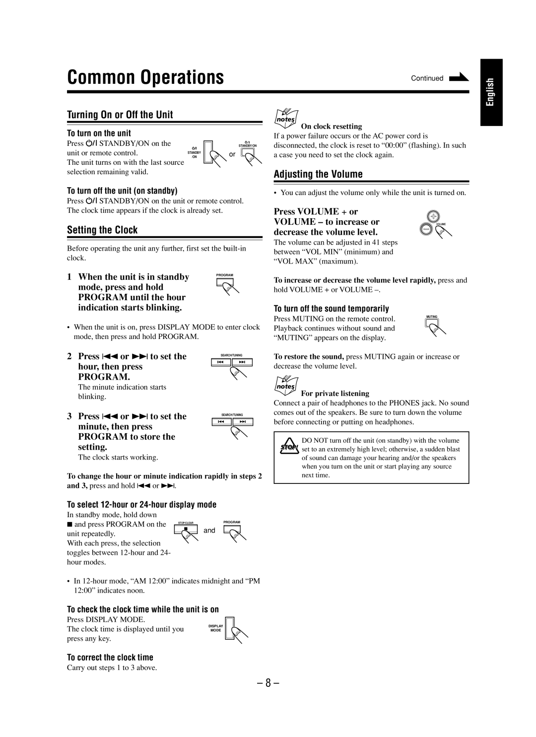 JVC UX-M5 manual Setting the Clock 