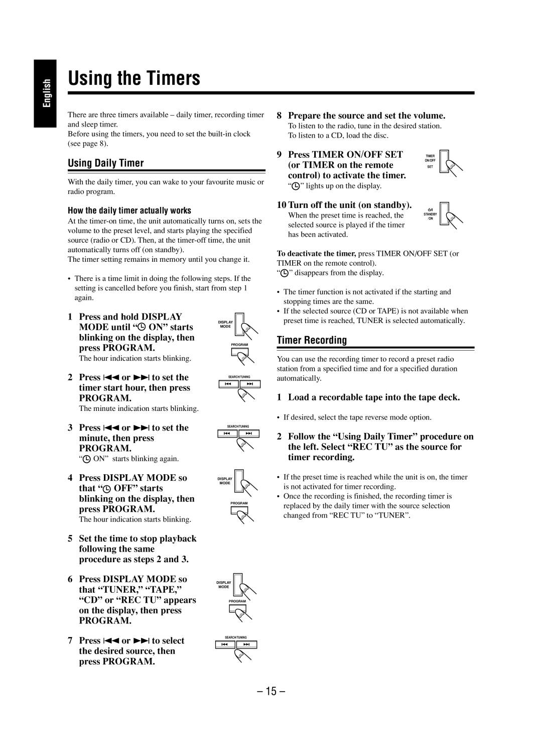 JVC UX-M5 manual Using the Timers, Using Daily Timer, Timer Recording 