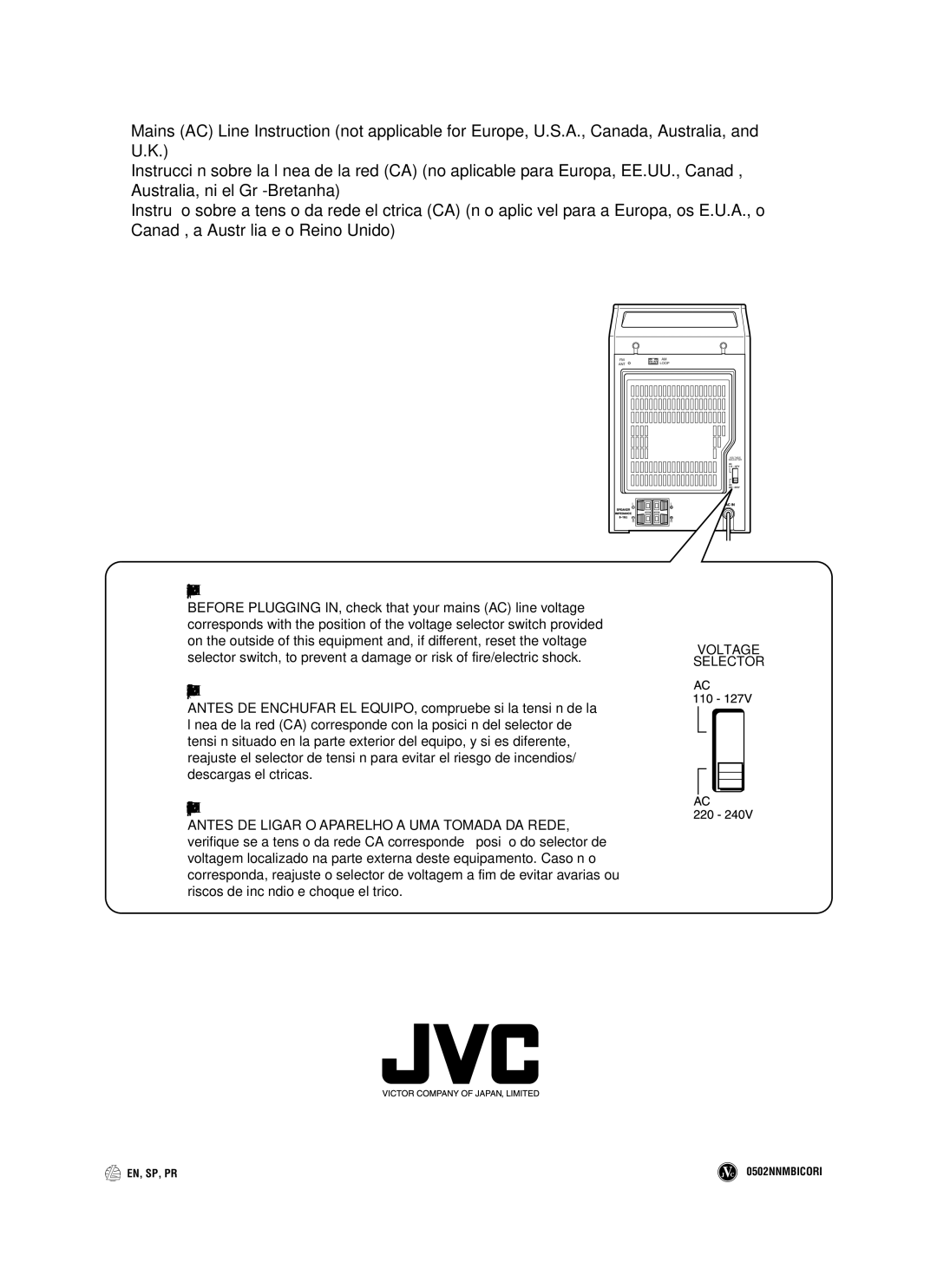 JVC UX-M5 manual Important for mains AC line, Importante para la línea de la red CA 