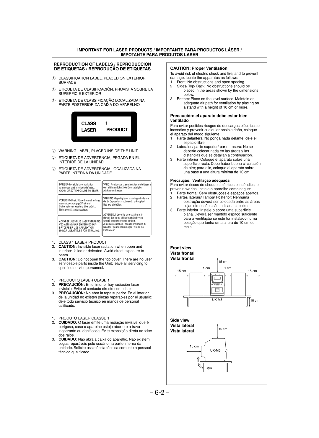 JVC UX-M5 manual Class Laser Product 