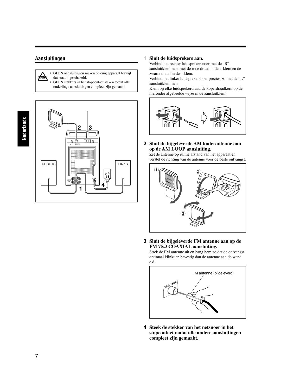 JVC UX-M55 manual Aansluitingen, Sluit de luidsprekers aan 