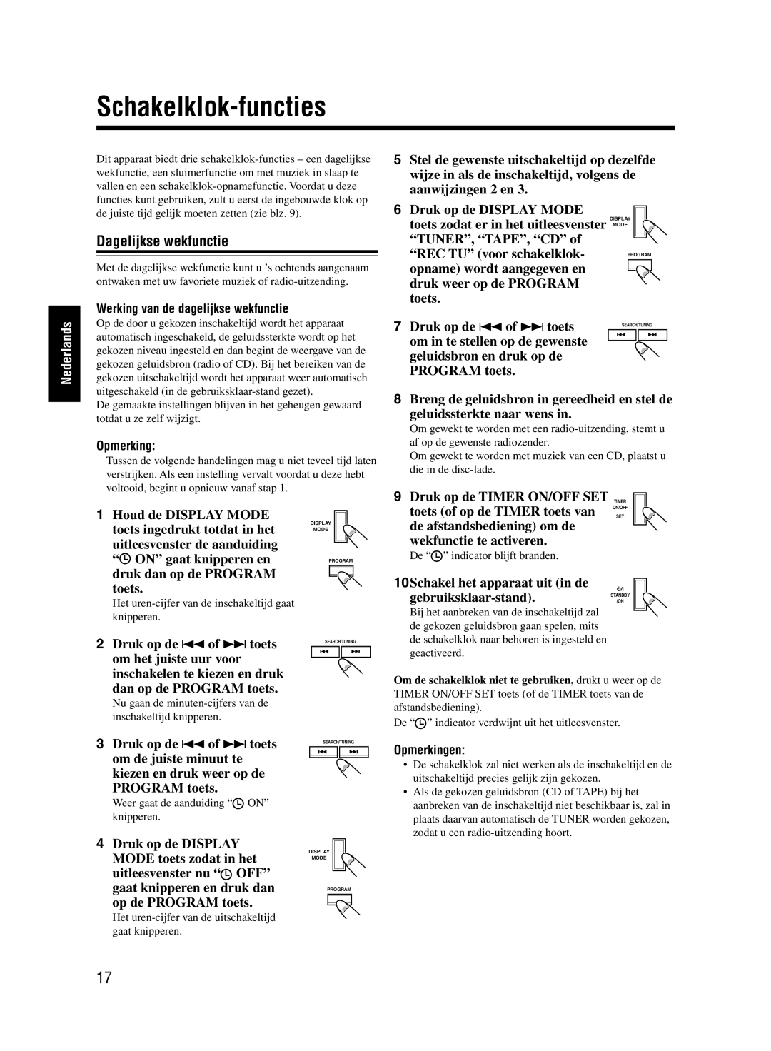 JVC UX-M55 manual Schakelklok-functies, Dagelijkse wekfunctie, Toets of op de Timer toets van 