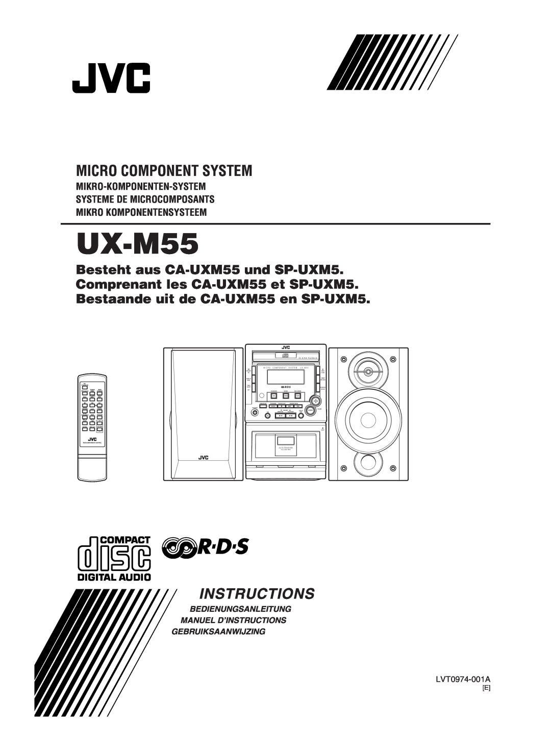 JVC UX-M55 manual Micro Component System, Instructions, Mikro-Komponenten-System, Systeme De Microcomposants, LVT0974-001A 