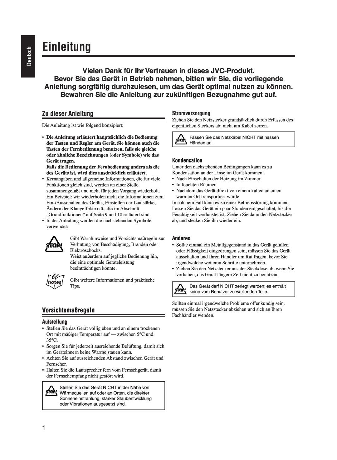 JVC UX-M55 manual Einleitung, Zu dieser Anleitung, Vorsichtsmaßregeln 