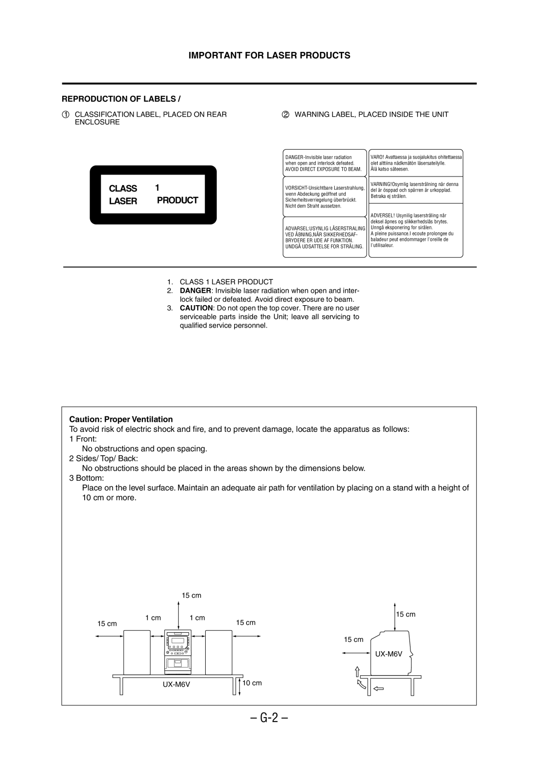 JVC UX-M6VUB manual Important for Laser Products 