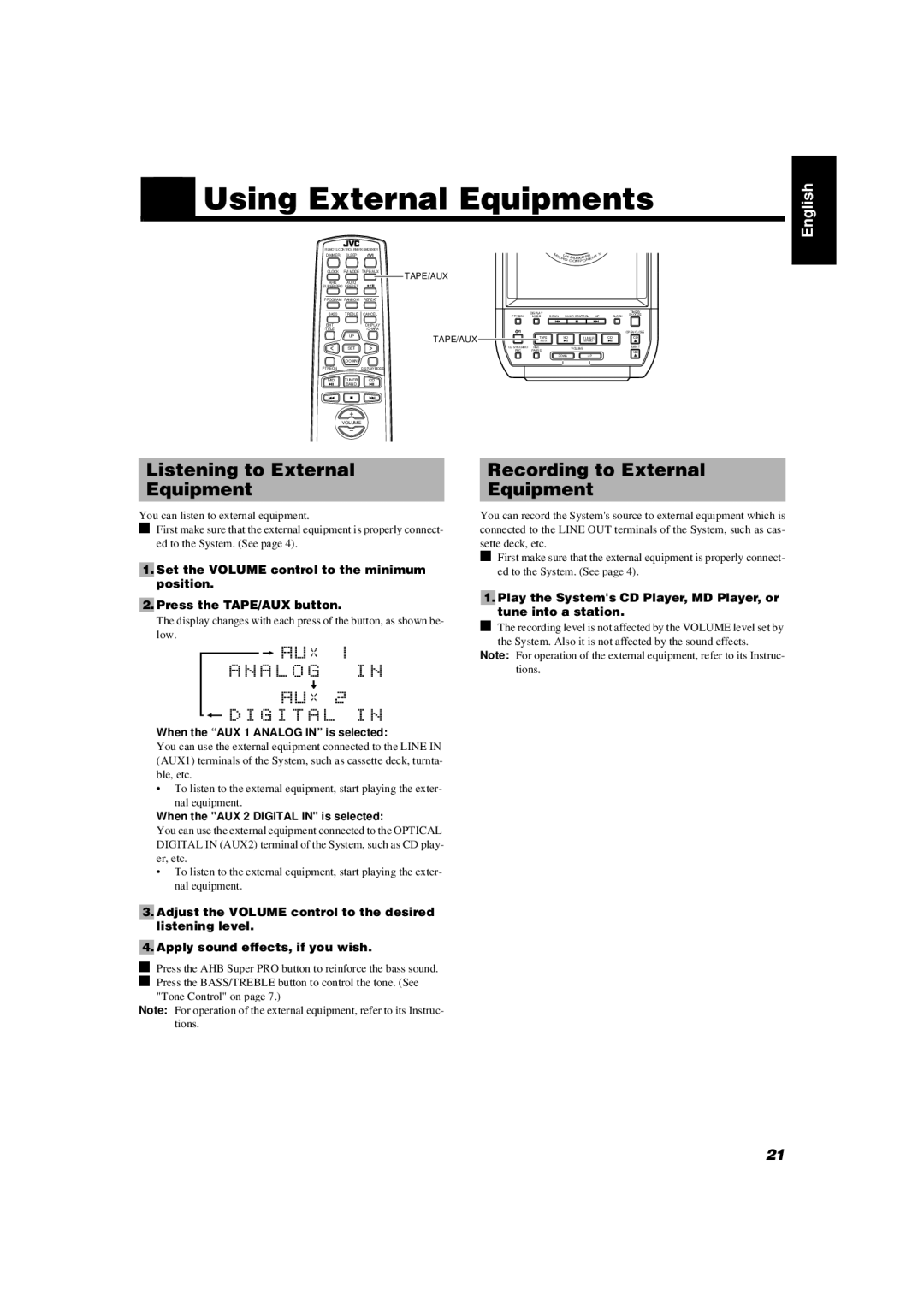 JVC UX-MD9000R manual Using External Equipments, Listening to External Recording to External Equipment 