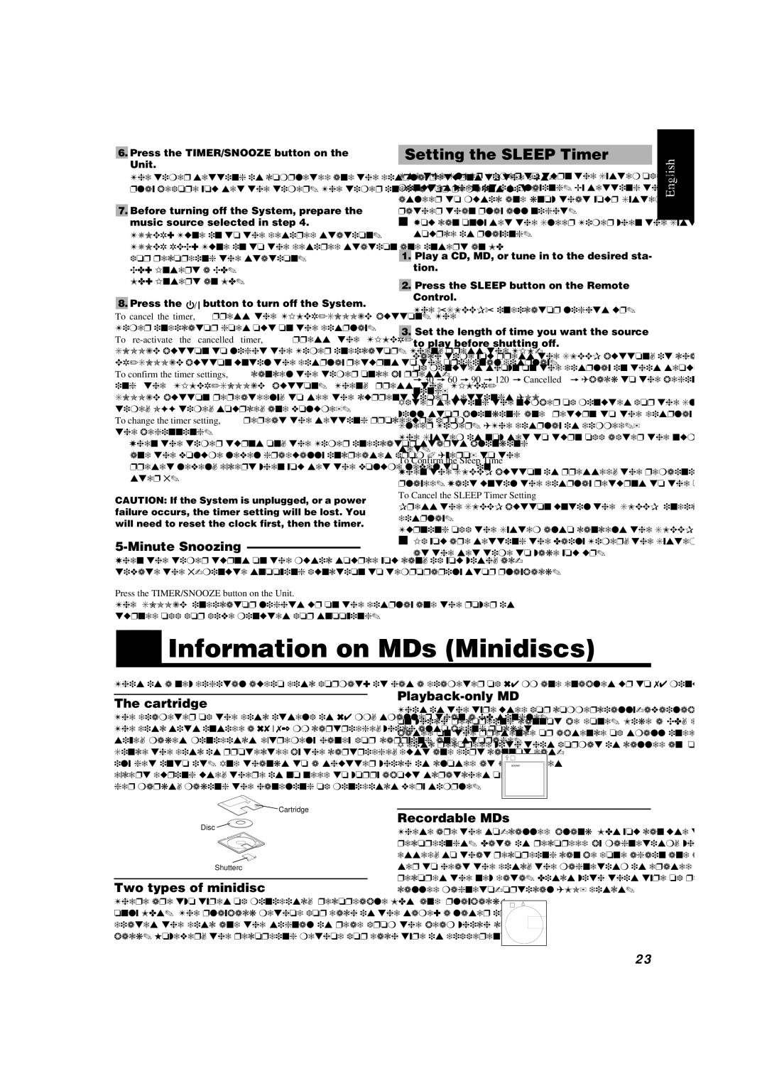 JVC UX-MD9000R manual Information on MDs Minidiscs, Setting the Sleep Timer 