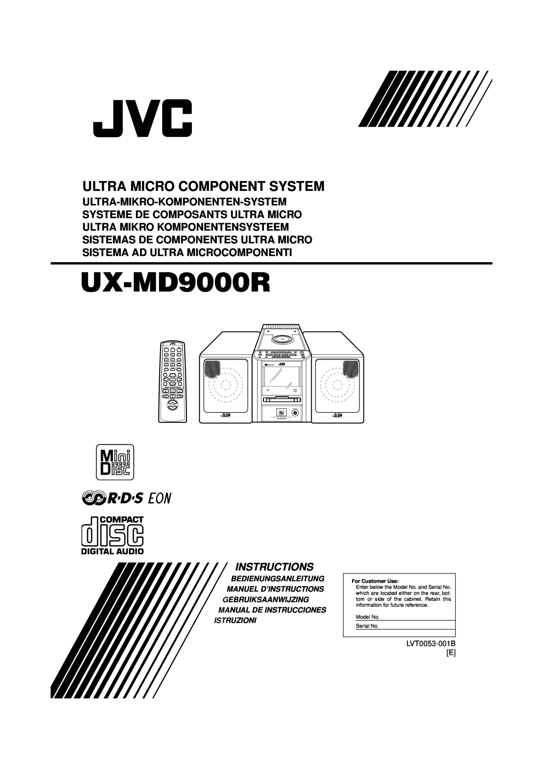 JVC UX-MD9000R manual Bedienungsanleitung Manuel D’Instructions, Gebruiksaanwijzing Manual De Instrucciones, Istruzioni 