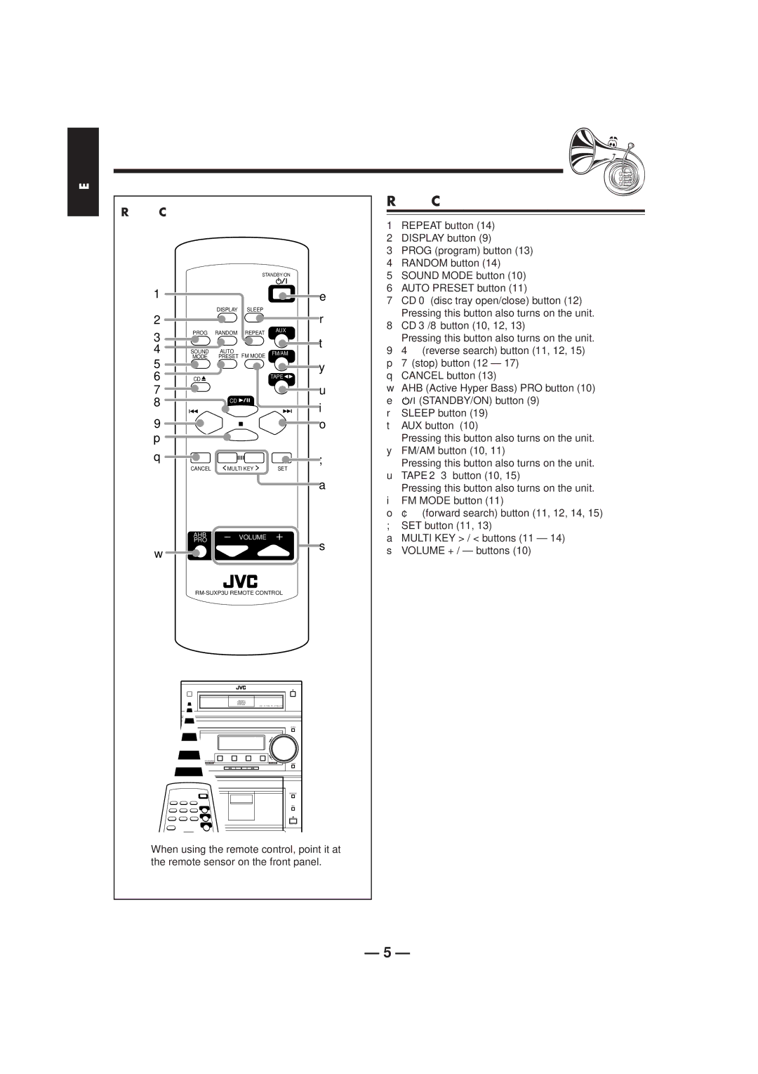 JVC UX-P3 manual Remote Control 