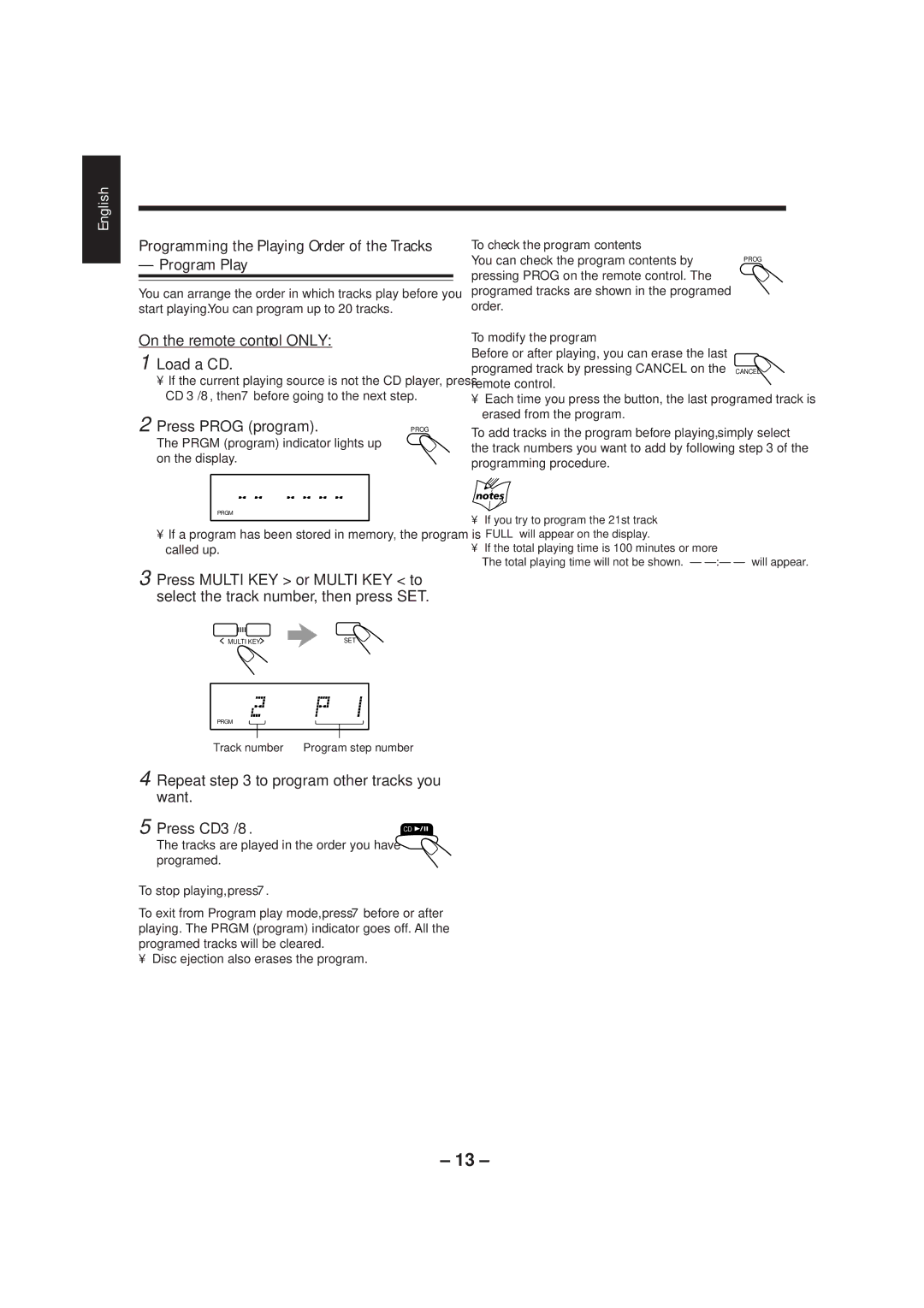 JVC UX-P3 manual Programming the Playing Order of the Tracks Program Play, On the remote control only Load a CD 