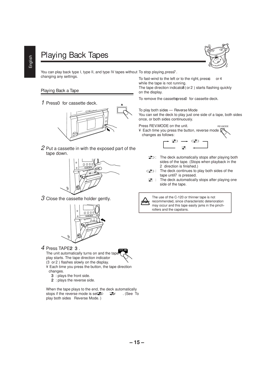 JVC UX-P3 manual Playing Back Tapes, Playing Back a Tape, Close the cassette holder gently, Press Tape 