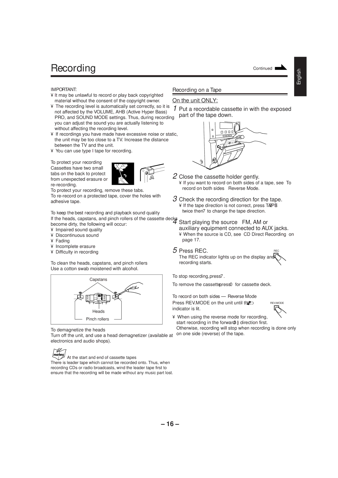 JVC UX-P3 manual Recording on a Tape, Check the recording direction for the tape, Press REC 