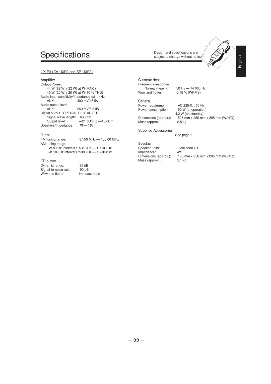 JVC UX-P3 manual Specifications 