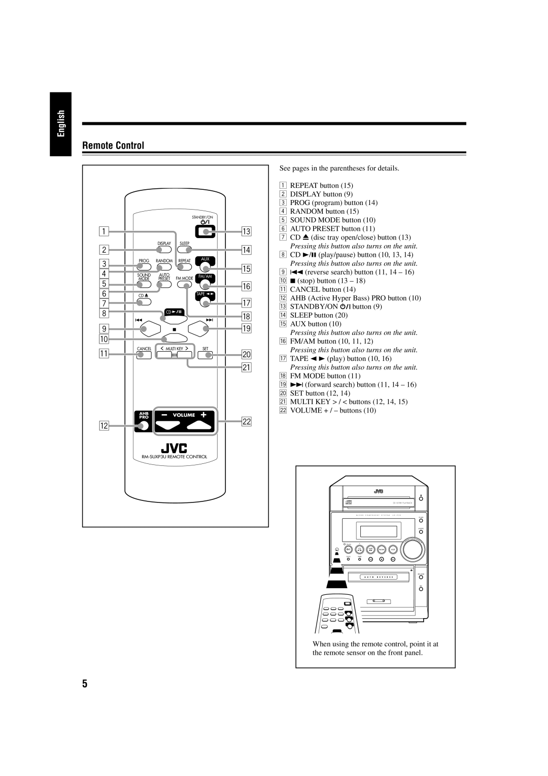 JVC UX-P30 manual Remote Control 