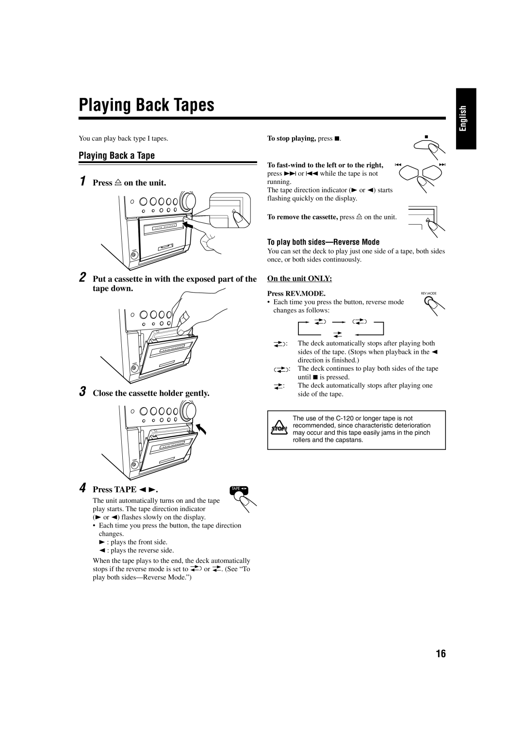 JVC UX-P30 manual Playing Back Tapes, Playing Back a Tape 