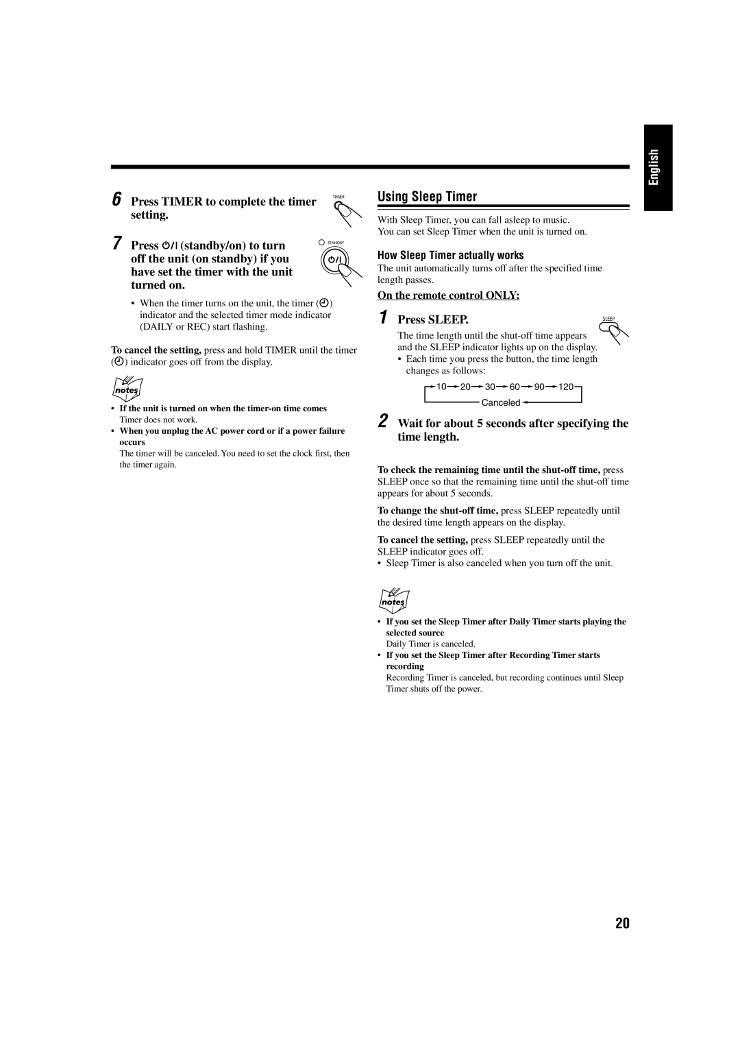 JVC UX-P30 manual Using Sleep Timer, Press Timer to complete the timer, Setting Press Standby/on to turn, Press Sleep 