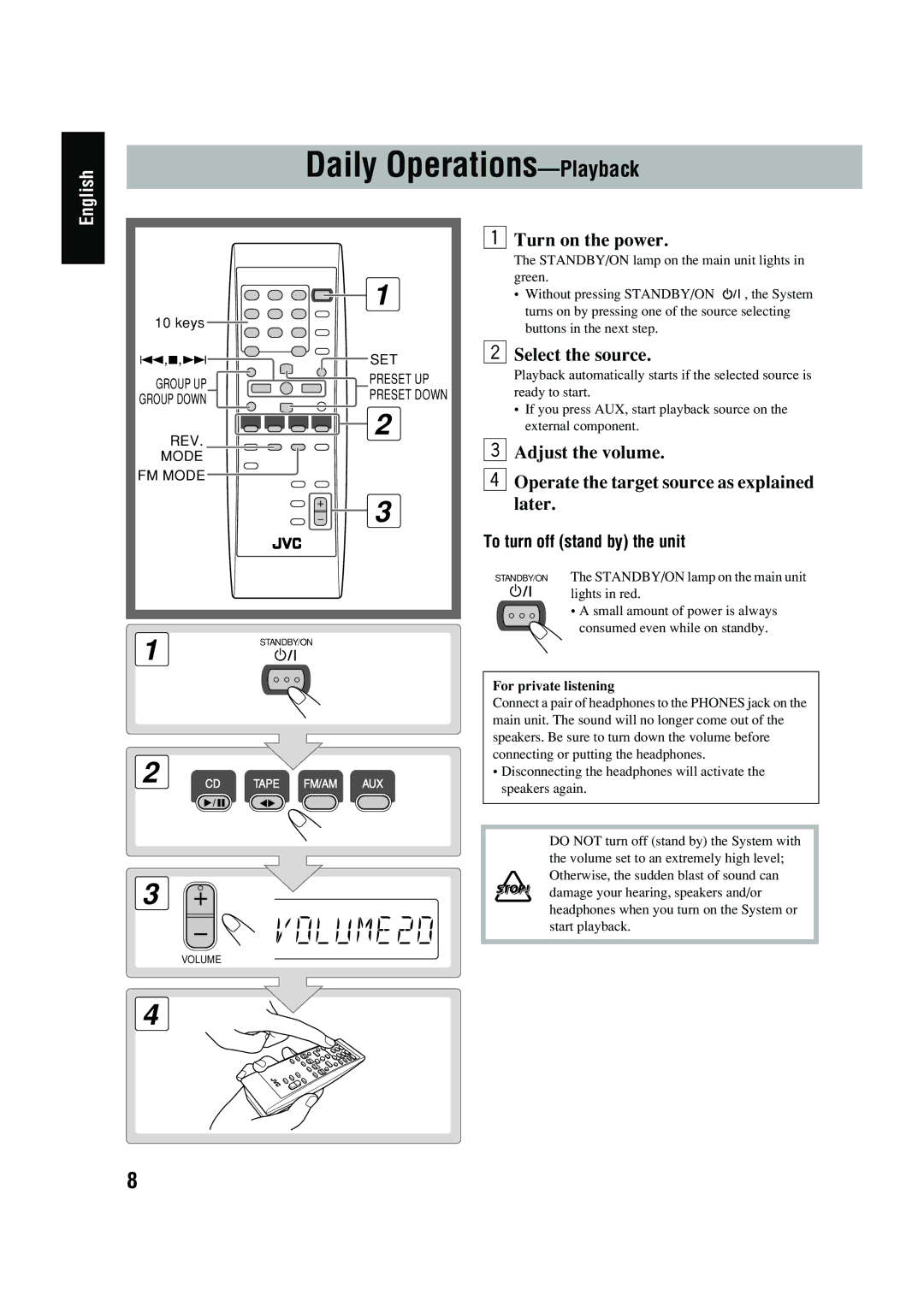 JVC UX-P400 manual Group UP Group Down REV Mode FM Mode, For private listening 