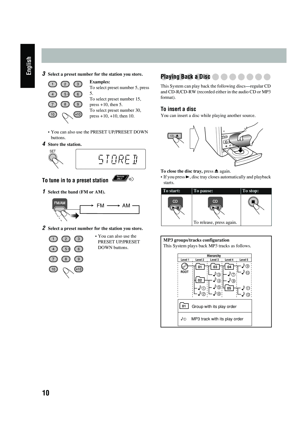 JVC UX-P400 manual Playing Back a Disc, To insert a disc, To tune in to a preset station 