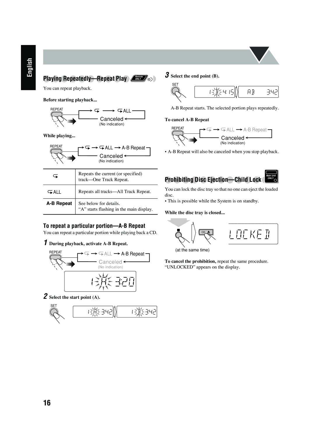 JVC UX-P400 manual To repeat a particular portion-A-B Repeat 