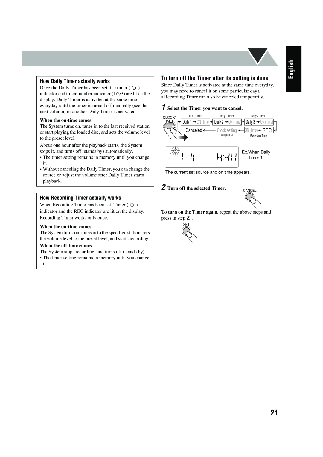 JVC UX-P400 manual How Daily Timer actually works, How Recording Timer actually works 