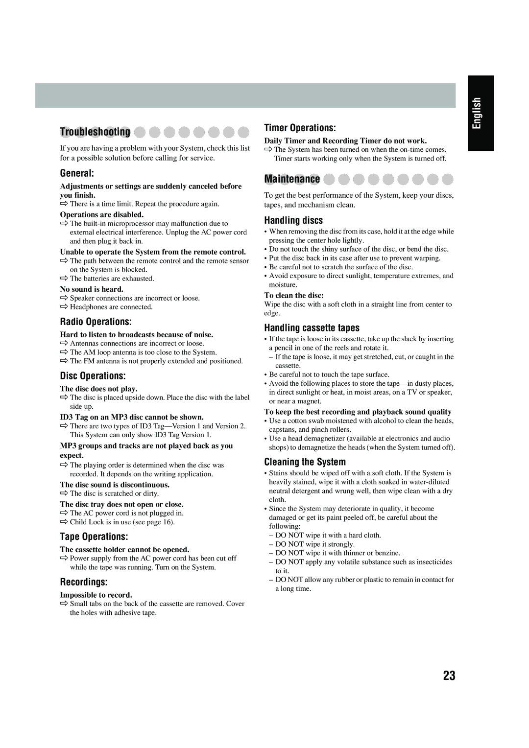 JVC UX-P400 manual Troubleshooting, Maintenance 