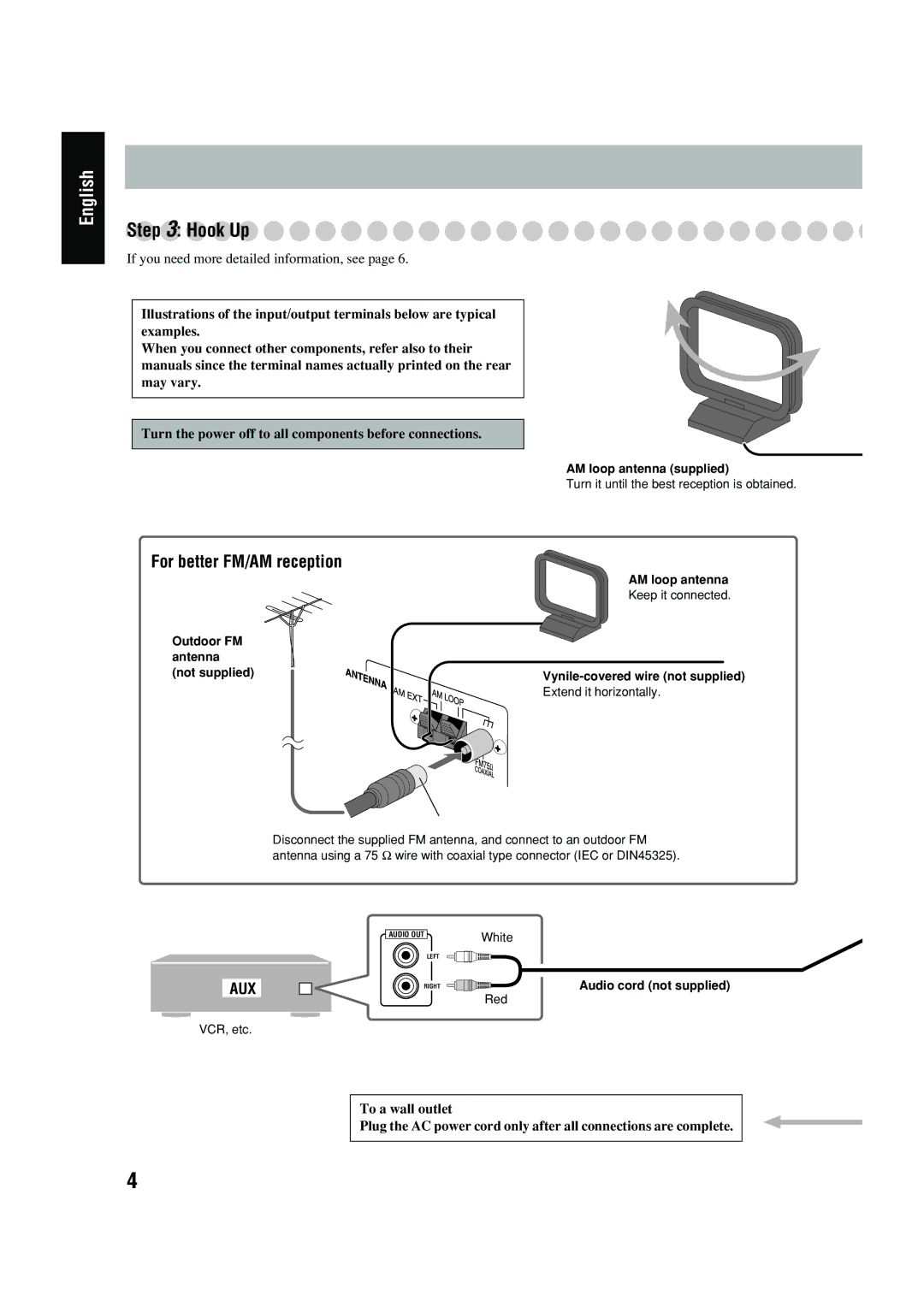 JVC UX-P400 manual Hook Up, For better FM/AM reception 