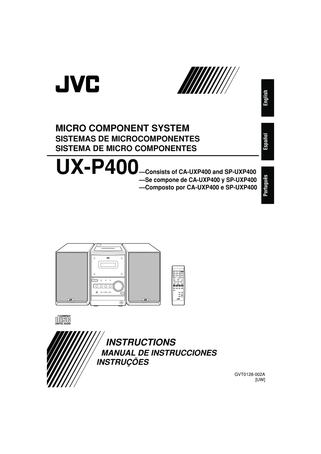 JVC UX-P400 manual Micro Component System, Instructions, Sistemas De Microcomponentes, Sistema De Micro Componentes 