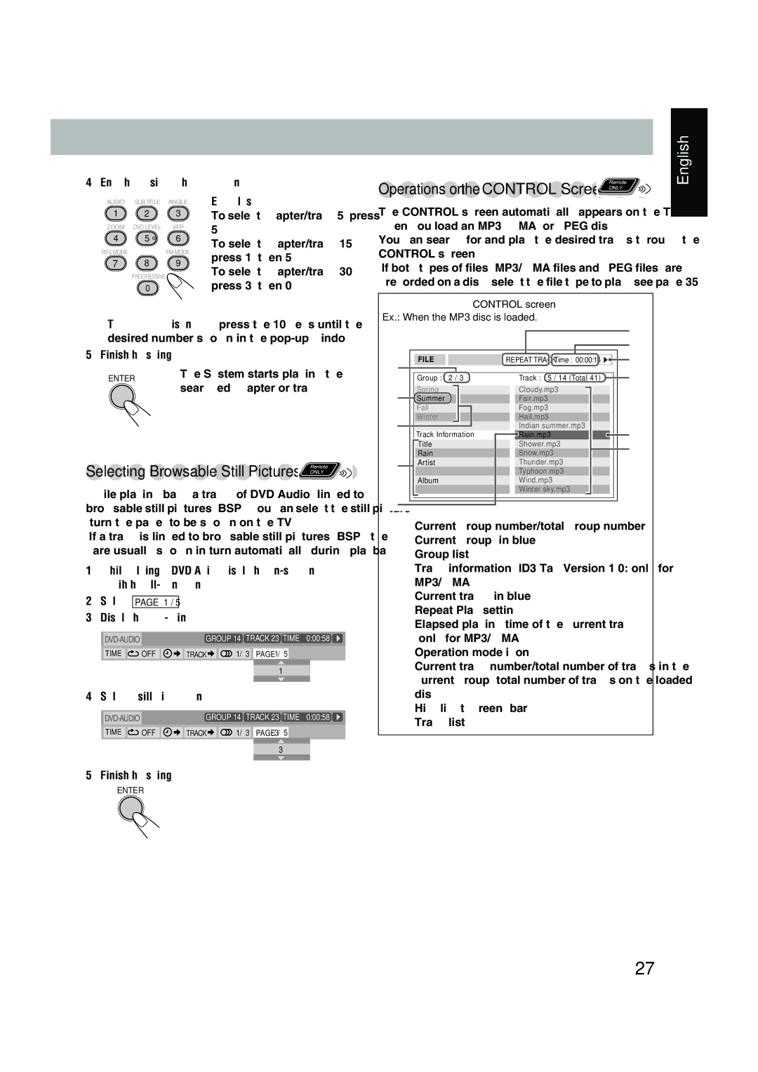 JVC UX-P450 manual Operations on the Control Screen 