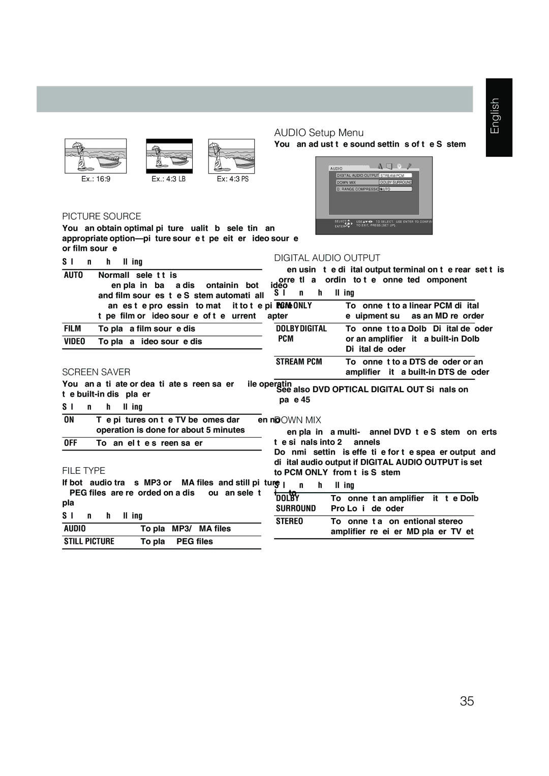 JVC UX-P450 manual Audio Setup Menu 