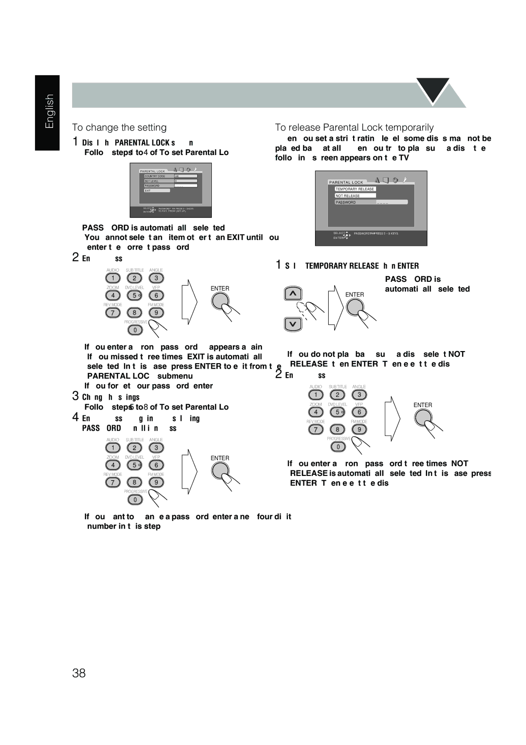 JVC UX-P450 manual Pa R E N Ta L L O C K 