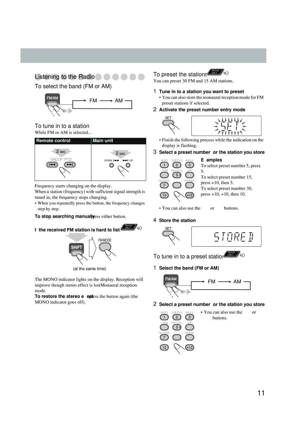 JVC UX-P450 manual Listening to the Radio 