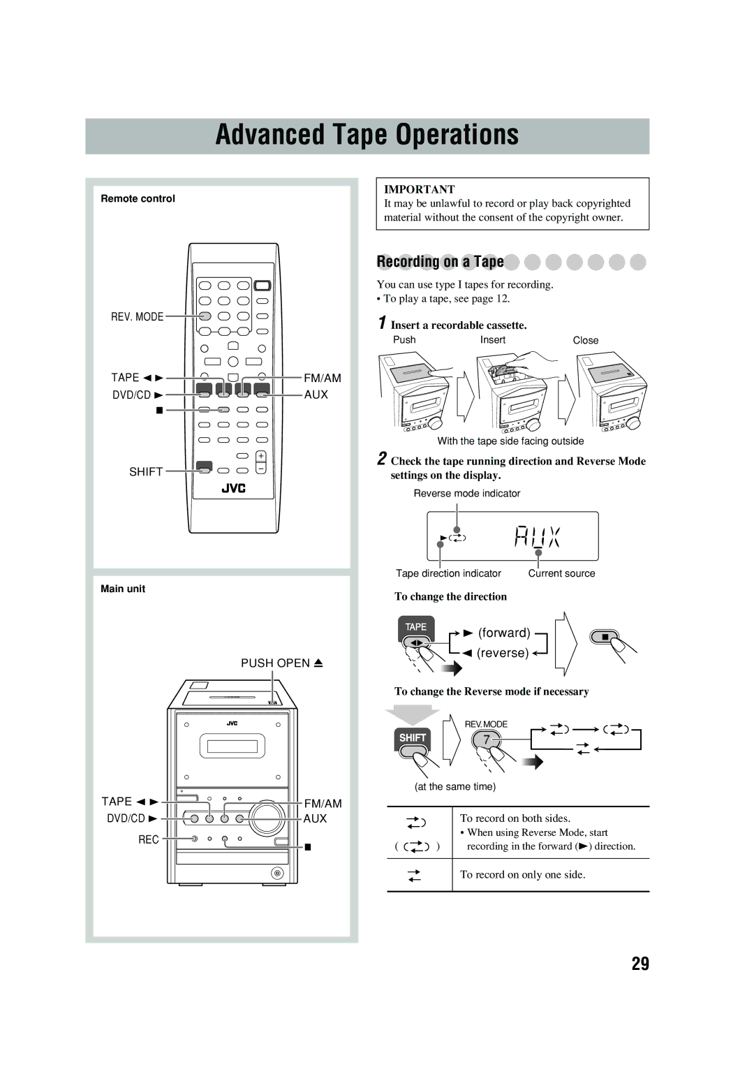 JVC UX-P450 manual Advanced Tape Operations 