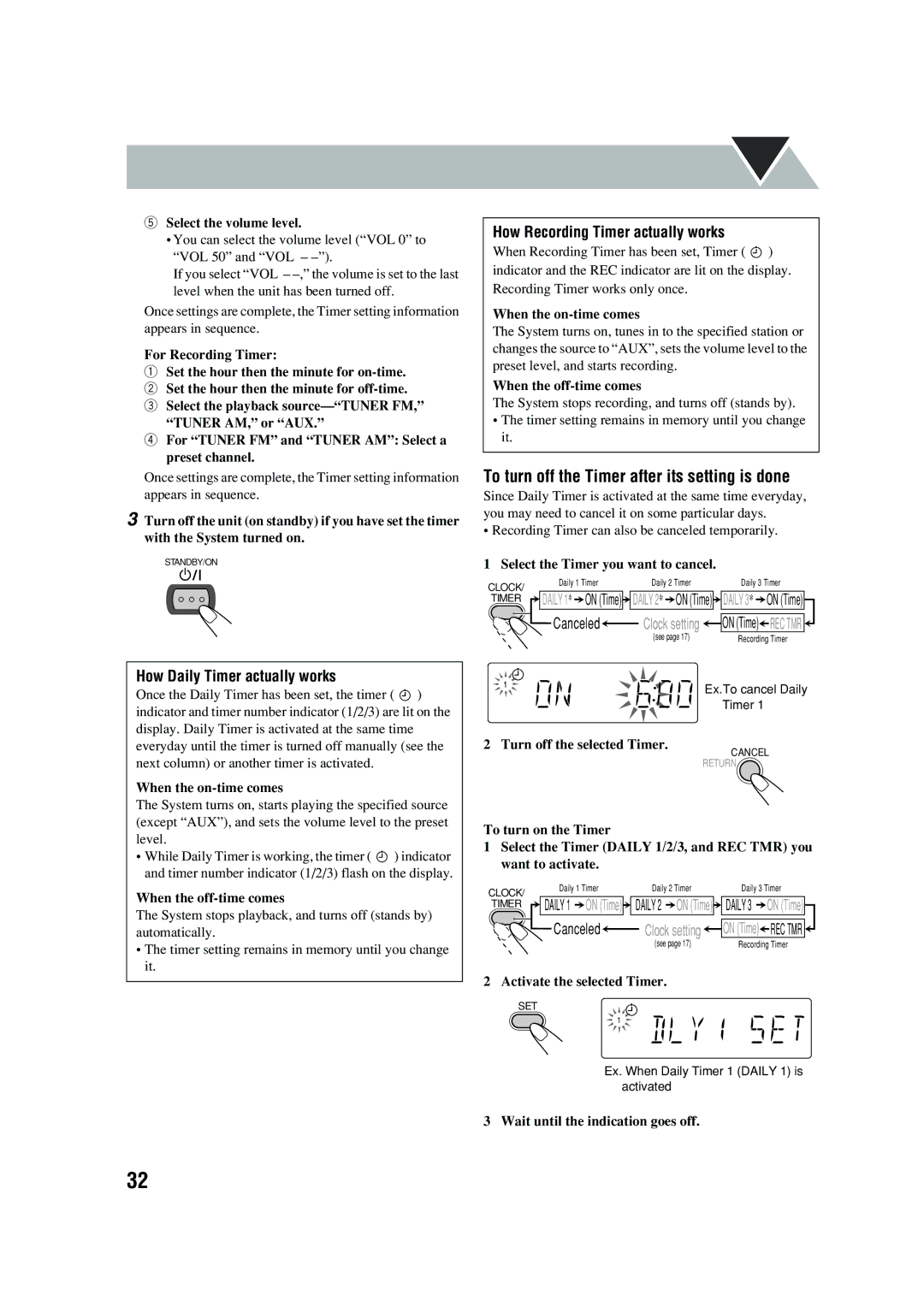 JVC UX-P450 manual To turn off the Timer after its setting is done 