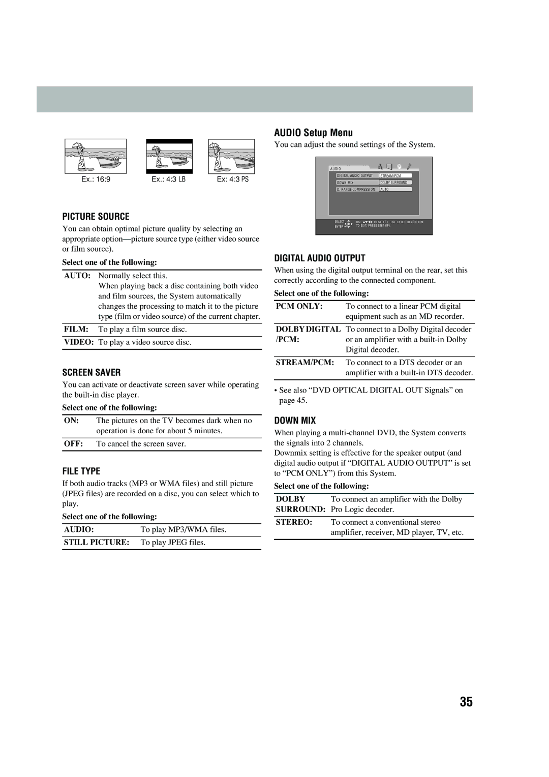 JVC UX-P450 manual Audio Setup Menu 