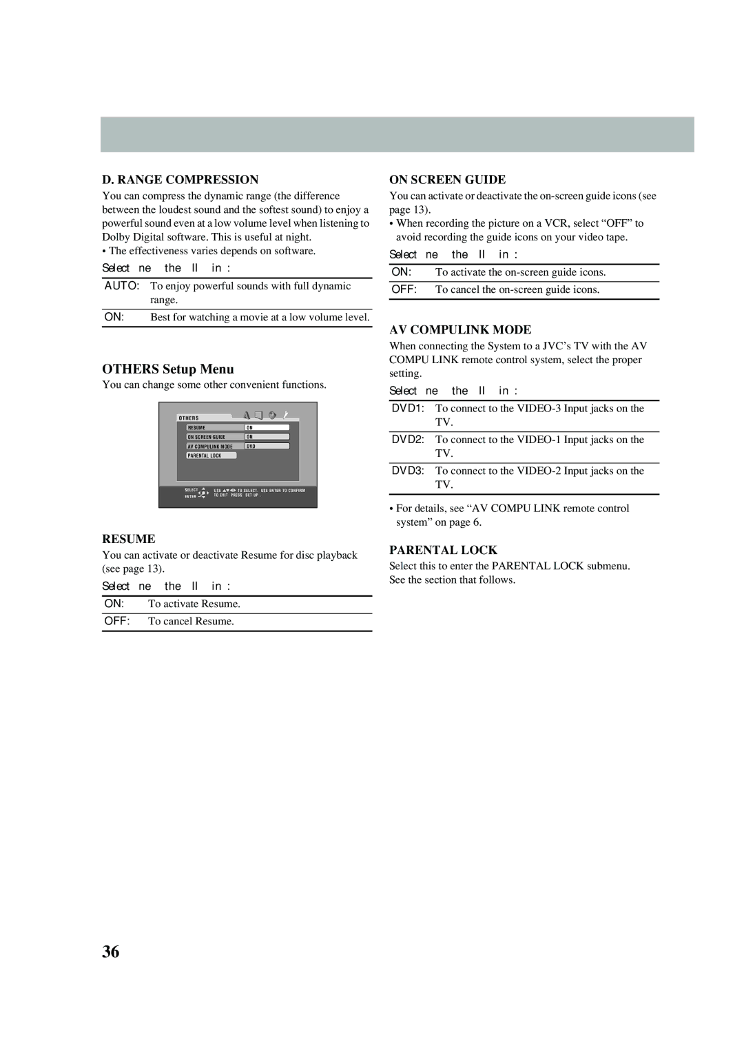 JVC UX-P450 manual Others Setup Menu 