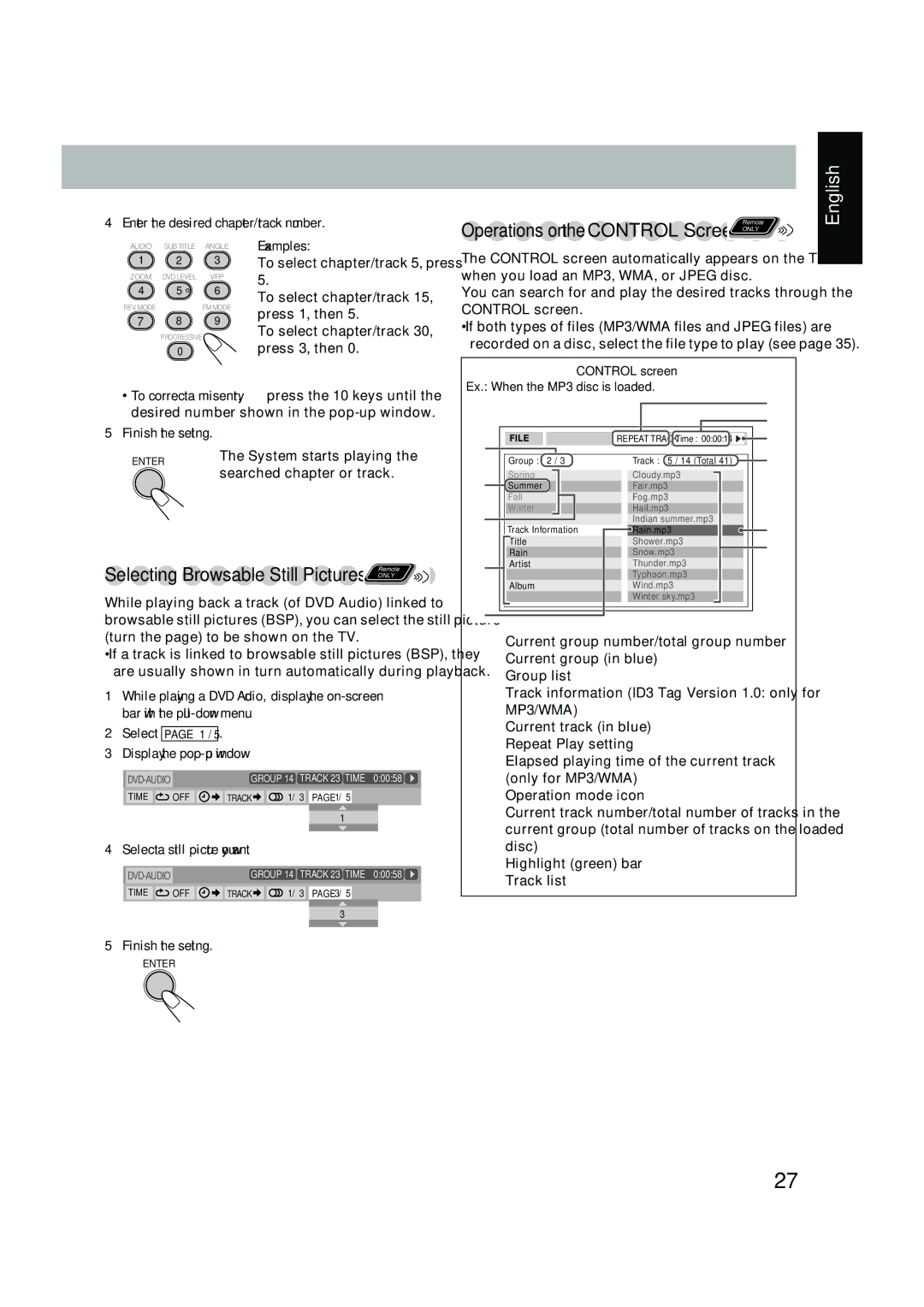 JVC UX-P450 manual Enter the desired chapter/track number, Select a still picture you want 